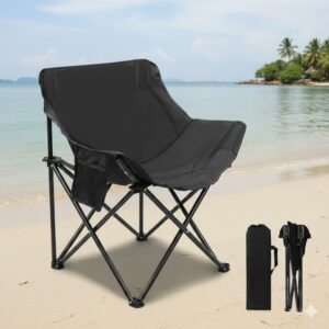 Folding Moon Camping Chair with Side Pocket & Carry Bag Portable Foldable Backpacking Chair, Ultra Durable Heavy Duty Outdoor Seating for Hiking, Beach, Travel, Picnic, Garden & Fishing